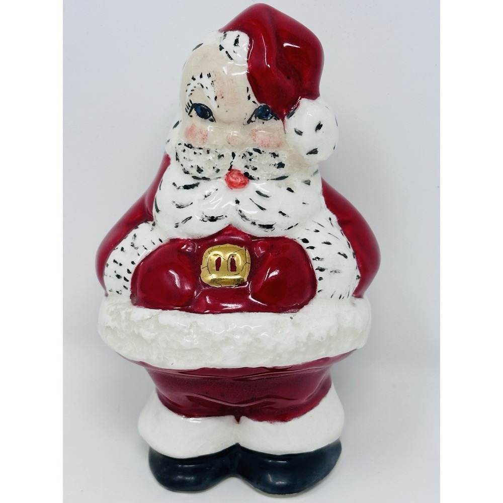 Vintage Ceramic Santa Claus Figurine Hand Painted Hollow Christmas Decor 5.75"